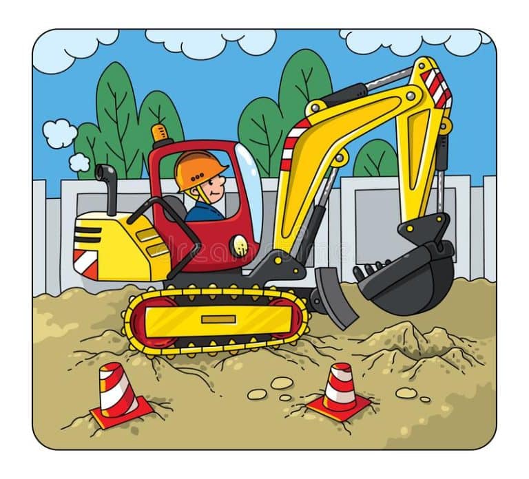 funny excavator driver vector cartoon construction worker kids small cute car operator children illustration heavy 211571860